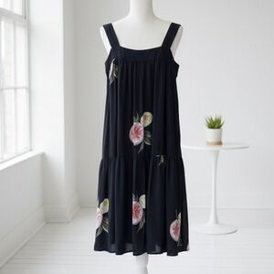 Tristan| Black Loose Fit Breezy Sundress w/Pink & Yellow Citrus Pattern Sz S